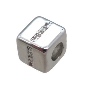 copper cube letter-I beads pave zircon, platinum plated, approx 8x8mm [FN16063]