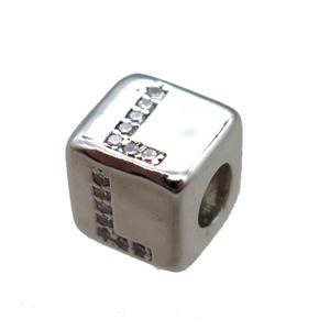 copper cube letter-L beads pave zircon, platinum plated, approx 8x8mm [FN16066]