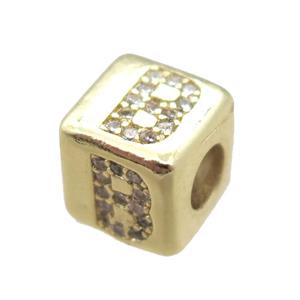 copper cube letter-B beads pave zircon, gold plated, approx 8x8mm [FN16083]
