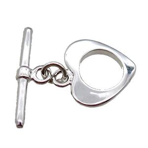 copper toggle clasp, heart, platinum plated, approx 12mm, 18mm length [FN16112]