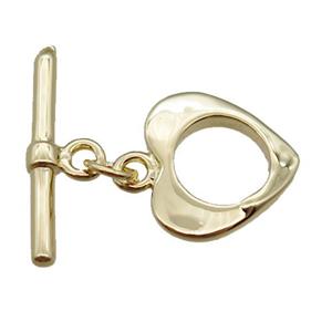 copper toggle clasp, heart, gold plated, approx 12mm, 18mm length [FN16113]