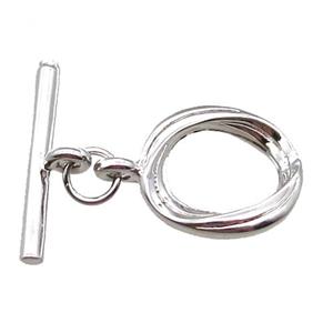 copper toggle clasp, oval, platinum plated, approx 11-13mm, 18mm length [FN16118]