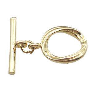 copper toggle clasp, oval, gold plated, approx 11-13mm, 18mm length [FN16119]