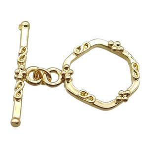 copper toggle clasp, hexagon, gold plated, approx 17-20mm, 25mm length [FN16131]