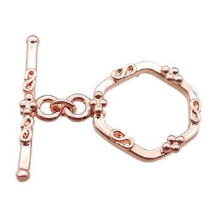 copper toggle clasp, hexagon, rose gold, approx 17-20mm, 25mm length [FN16132]