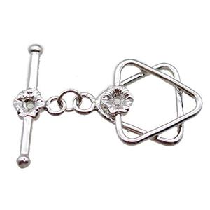 copper toggle clasp, david star, platinum plated, approx 17-22mm, 25mm length [FN16133]