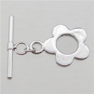 copper toggle clasp, flower, platinum plated, approx 16mm, 24mm length [FN16136]