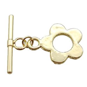 copper toggle clasp, flower, gold plated, approx 16mm, 24mm length [FN16137]