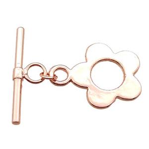 copper toggle clasp, flower, rose gold, approx 16mm, 24mm length [FN16138]