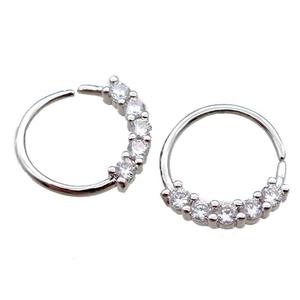 copper hoop Earrings pave zircon, circle, platinum plated, approx 12mm dia [FN16156]