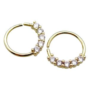 copper hoop Earrings pave zircon, circle, gold plated, approx 12mm dia [FN16157]