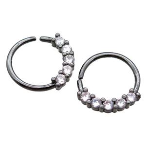 copper hoop Earrings pave zircon, circle, black gunmetal plated, approx 12mm dia [FN16158]