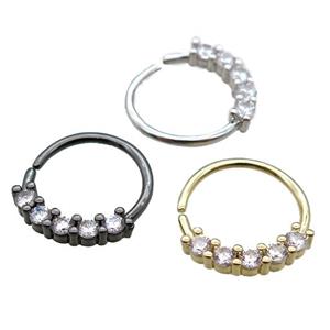 copper hoop Earrings pave zircon, circle, mixed color, approx 12mm dia [FN16159]