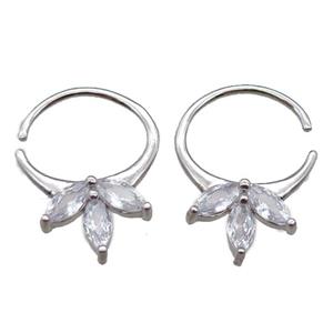 copper hoop Earrings pave zircon, circle, platinum plated, approx 16-21mm [FN16161]