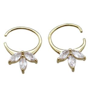 copper hoop Earrings pave zircon, circle, gold plated, approx 16-21mm [FN16162]