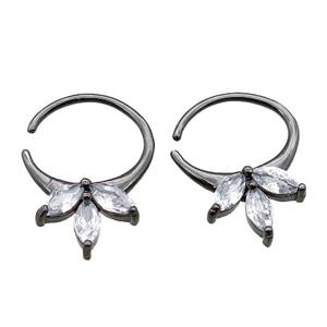 copper hoop Earrings pave zircon, circle, black plated, approx 16-21mm [FN16164]