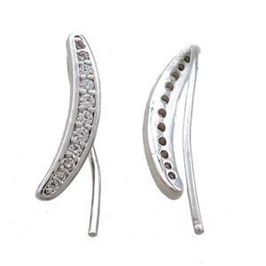 copper hook Earring paved zircon, platinum plated, approx 15mm [FN16166]