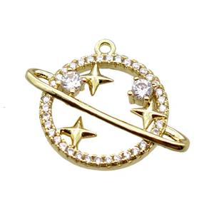 copper earth pendant paved zircon, gold plated, approx 18-25mm [FN16173]