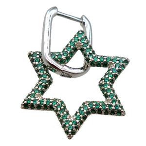 copper Latchback Earrings pave zircon, star, platinum plated, approx 22mm, 12-16mm [FN16176]