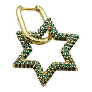 copper Latchback Earrings pave zircon, star, gold plated, approx 22mm, 12-16mm [FN16182]
