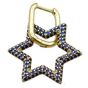 copper Latchback Earrings pave zircon, star, gold plated, approx 22mm, 12-16mm [FN16183]