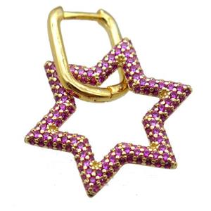 copper Latchback Earrings pave zircon, star, gold plated, approx 22mm, 12-16mm [FN16184]