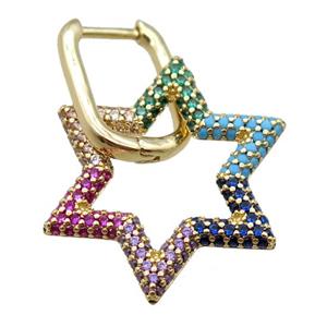 copper Latchback Earrings pave zircon, star, gold plated, approx 22mm, 12-16mm [FN16185]