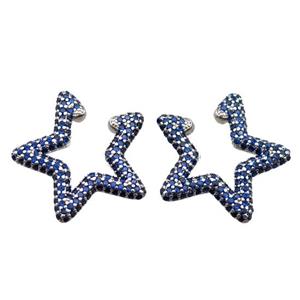 copper clip Earrings pave zircon, star, platinum plated, approx 25mm [FN16186]