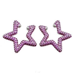 copper clip Earrings pave zircon, star, platinum plated, approx 25mm [FN16187]
