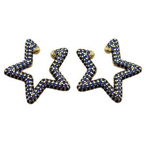 copper clip Earrings pave zircon, star, gold plated, approx 25mm [FN16188]