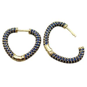 copper Latchback Earrings pave zircon, heart, gold plated, approx 20mm [FN16196]