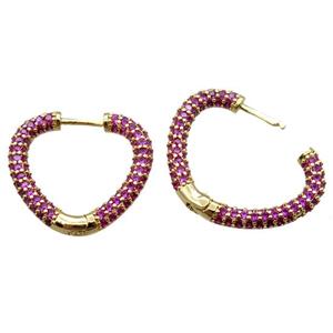 copper Latchback Earrings pave zircon, heart, gold plated, approx 20mm [FN16197]