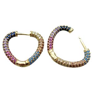 copper Latchback Earrings pave zircon, heart, gold plated, approx 20mm [FN16198]
