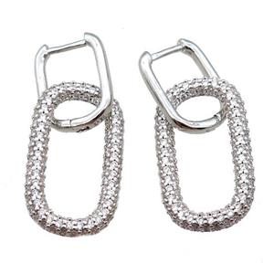 copper Latchback Earrings pave zircon, oval, platinum plated, approx 14-25mm, 12-16mm [FN16200]