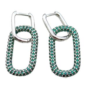 copper Latchback Earrings pave zircon, oval, platinum plated, approx 14-25mm, 12-16mm [FN16201]