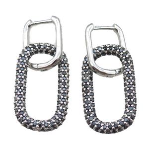 copper Latchback Earrings pave zircon, oval, platinum plated, approx 14-25mm, 12-16mm [FN16202]