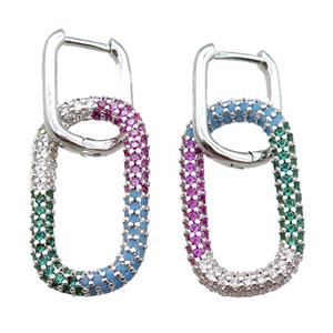 copper Latchback Earrings pave zircon, oval, platinum plated, approx 14-25mm, 12-16mm [FN16204]