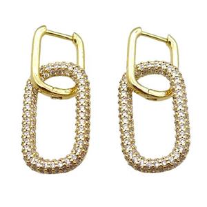 copper Latchback Earrings pave zircon, oval, gold plated, approx 14-25mm, 12-16mm [FN16206]
