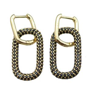 copper Latchback Earrings pave zircon, oval, gold plated, approx 14-25mm, 12-16mm [FN16207]
