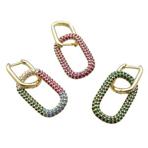 copper Latchback Earrings pave zircon, oval, gold plated, mixed, approx 14-25mm, 12-16mm [FN16211]