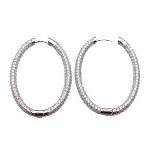 copper Latchback Earrings pave zircon, oval, platinum plated, approx 30-45mm [FN16212]