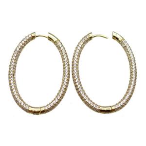 copper Latchback Earrings pave zircon, oval, gold plated, approx 30-45mm [FN16213]