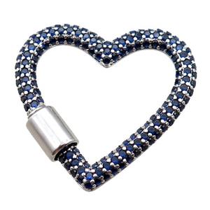 copper heart carabiner lock pendant paved zircon, screw, platinum plated, approx 31-34mm [FN16216]