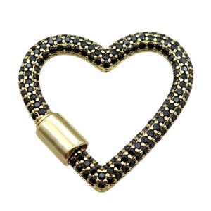 copper heart carabiner lock pendant paved zircon, screw, gold plated, approx 31-34mm [FN16222]
