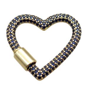 copper heart carabiner lock pendant paved zircon, screw, gold plated, approx 31-34mm [FN16223]