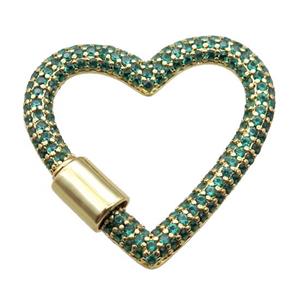 copper heart carabiner lock pendant paved zircon, screw, gold plated, approx 31-34mm [FN16224]