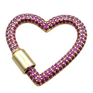 copper heart carabiner lock pendant paved zircon, screw, gold plated, approx 31-34mm [FN16225]