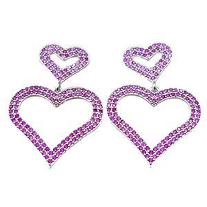 copper stud Earrings pave zircon, heart, platinum plated, approx 28mm, 15mm [FN16232]