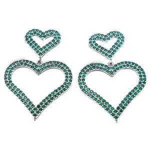 copper stud Earrings pave zircon, heart, platinum plated, approx 28mm, 15mm [FN16233]