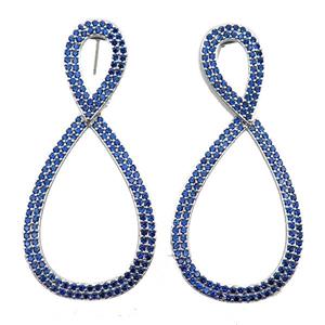 copper stud Earrings pave zircon, infinity, platinum plated, approx 22-50mm [FN16238]